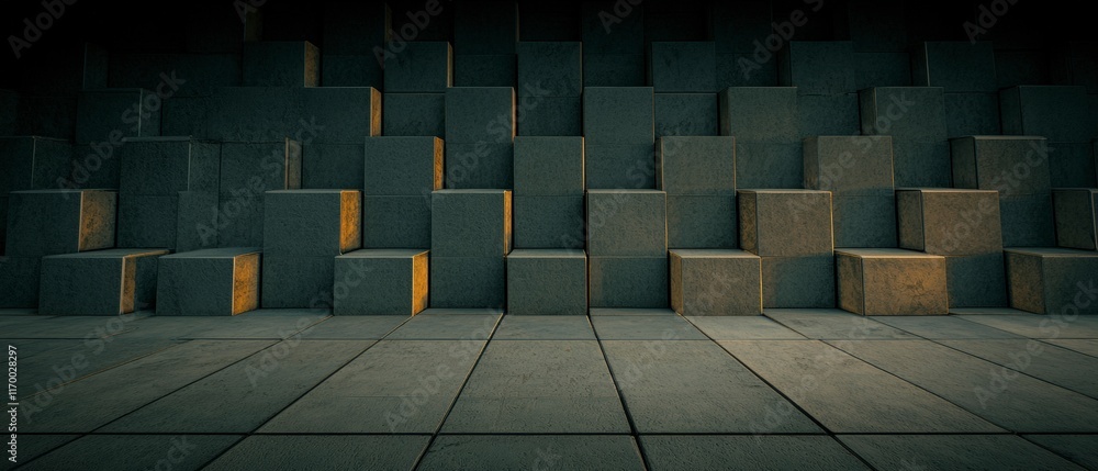 Poster futuristic cube wall structure abstract 3d render dark background geometric design arc