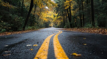 Fototapeta premium Autumnal Road Through a Forest: A Scenic Drive