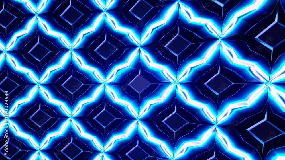 Poster abstract geometric pattern with blue neon light, futuristic design concept