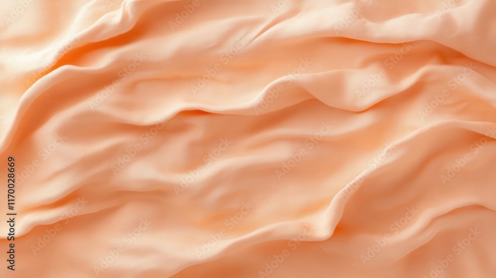 Poster soft peach fabric texture with elegant wavy folds and gentle shadows for background
