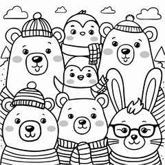set of hand drawn winter animals set