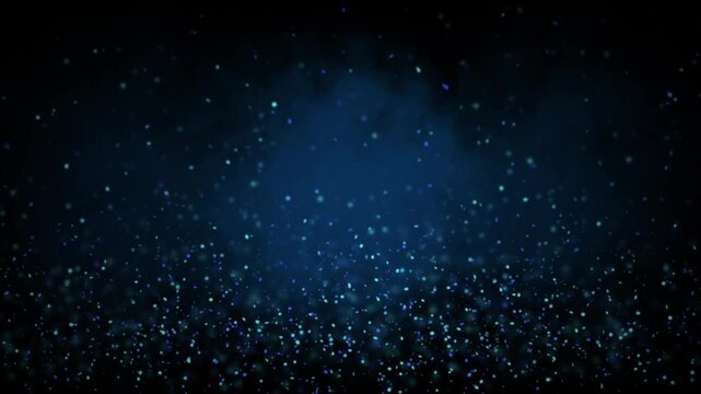 Dark blue floating particle background. Cool seamless looping tech background of rising glowing dots over black backdrop.