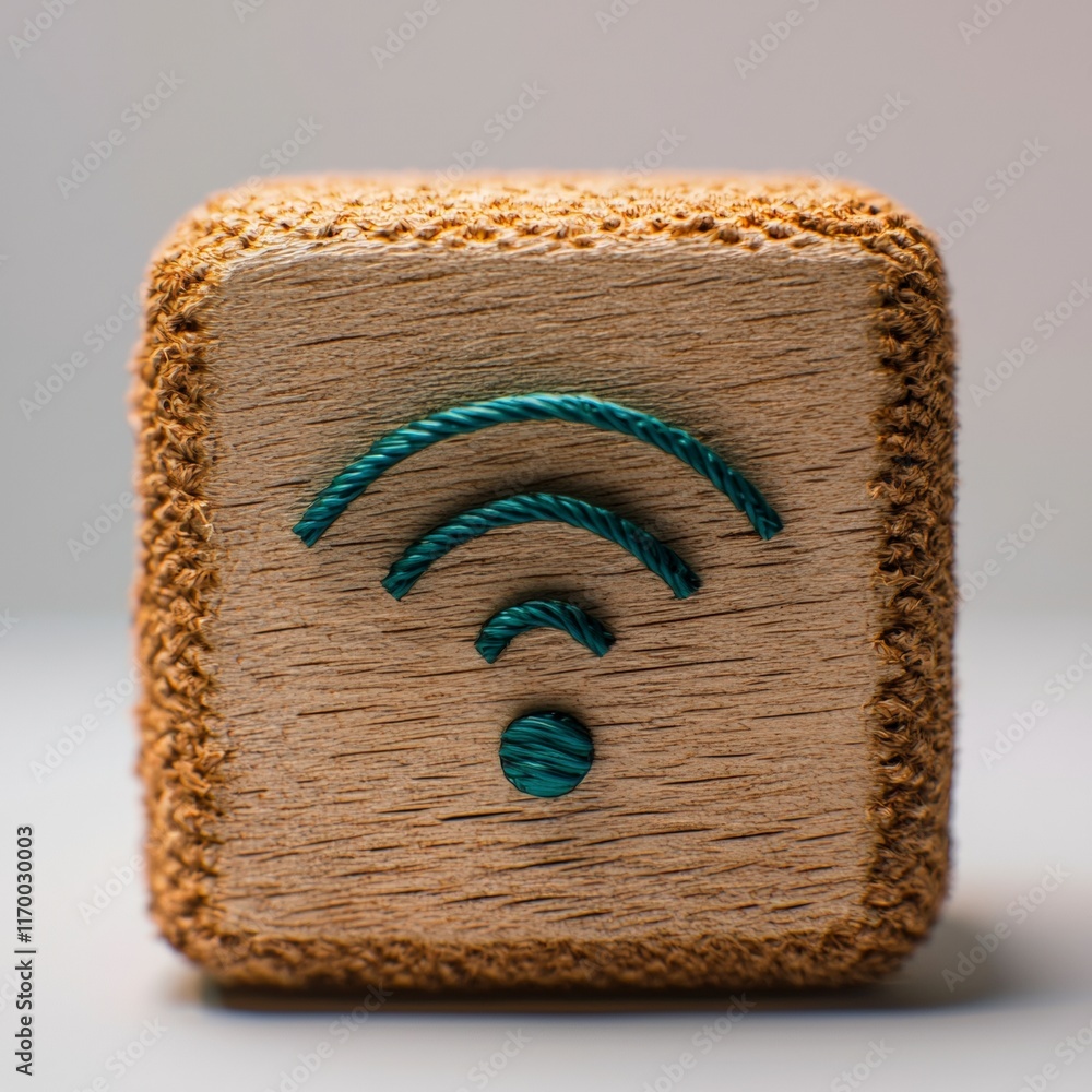 Poster wireless network connection wooden cube wifi symbol 3d render