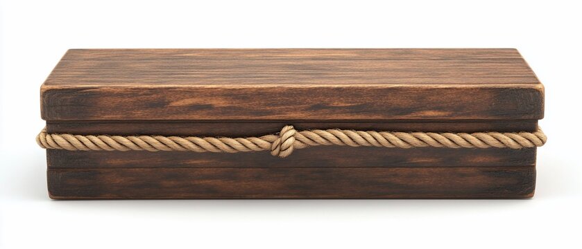 Aged Wooden Box with Rope Trim.