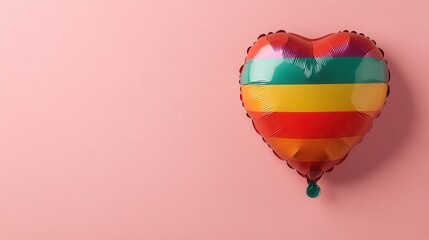 Heart-shaped balloon with rainbow stripes on pastel background for celebrations