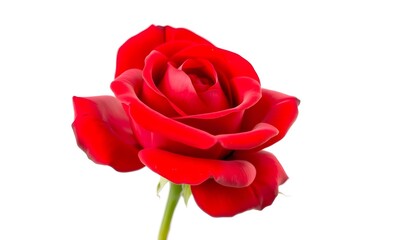 A vibrant red rose in full bloom, isolated against a pure white background