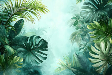 Lush tropical jungle foliage background with copy space.