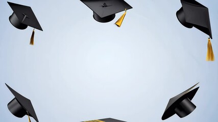 Graduation caps rotate randomly looping animation symbolizing educational achievements ceremonies complete space text stunning 4K detail