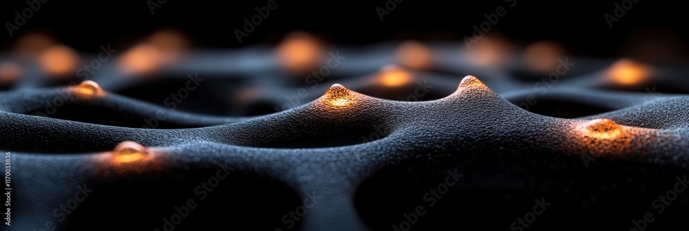 Poster glowing abstract surface with luminous nodes in dark space