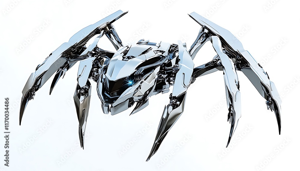 Aufkleber a futuristic robotic spider with sleek metallic design and glowing features.