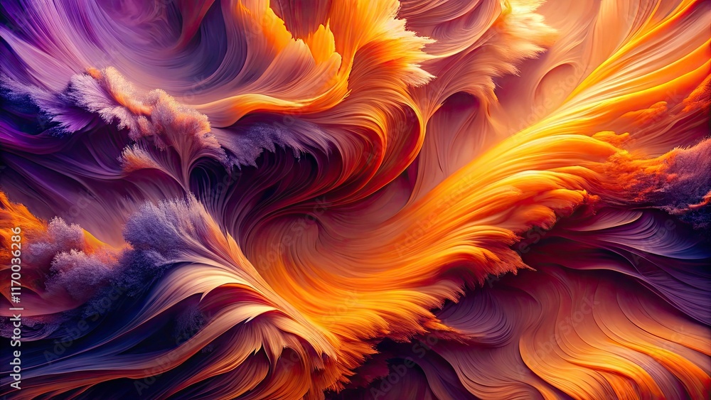 Aufkleber modern design explodes with textured orange and violet abstract art.