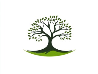 Obraz premium Green botanical tree emblem with detailed trunk and leaves, often used to symbolize nature, conservation, or ecological themes.