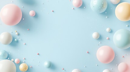 Pastel Spheres and Confetti on a Light Blue Background