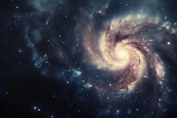 Spiral galaxy with a bright star in the center. The galaxy is filled with stars and is surrounded by a dark background