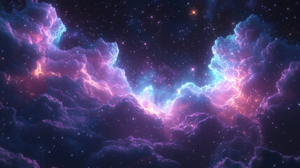 Fototapeta premium Vibrant purple and blue nebula clouds with sparkling stars.