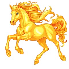 A vibrant, golden horse with flowing mane in mid-gallop, showcasing a lively and playful design.
