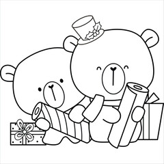 a vector of a bear with present in black and white