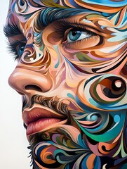 Vibrant Portrait with Intricate Colorful Patterns
