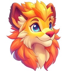 Obraz premium A vibrant, cartoon-style lion character with bright colors and expressive features.