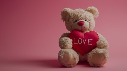 Valentine's Day theme. Women's Day. Happy Mothers day. Romance. Love heart. Cute Teddy bears holding a red heart. Valentines and Teddy Bear. Valentines day concept with copy space