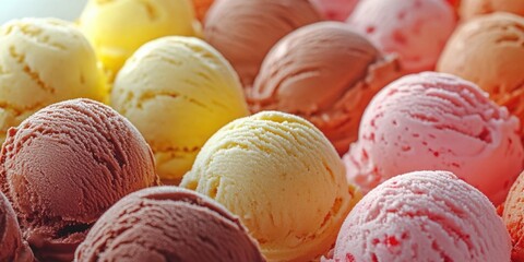 Delicious assortment of flavored ice cream cones in a variety of vibrant colors.