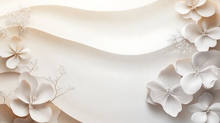 Elegant White Flowers on Wavy Cream Background