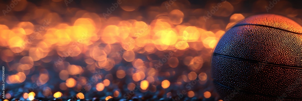 Poster vibrant basketball on sparkling background with bokeh effect
