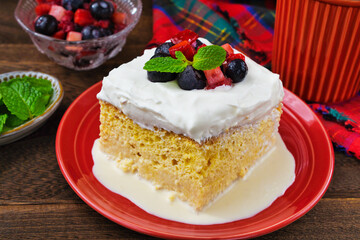 メキシコのスイーツ パステル・デ・トレス・レチェス(3種のミルクのケーキ)  Mexican sweets Pastel de Tres Leches( Mexican Tres Leches Cake,Tres Leches Cake,Three Milk Cake, 3 Milk Cake)