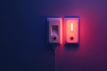 A pair of modern, wall-mounted light switches with a sleek and minimalist design. The red light signifies energy consumption status for smart home automation.