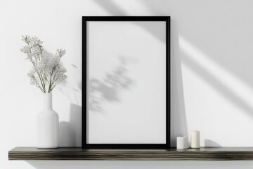 Contemporary framed mirror with a blank white canvas, set against a minimalist interior wall. Home decor piece.