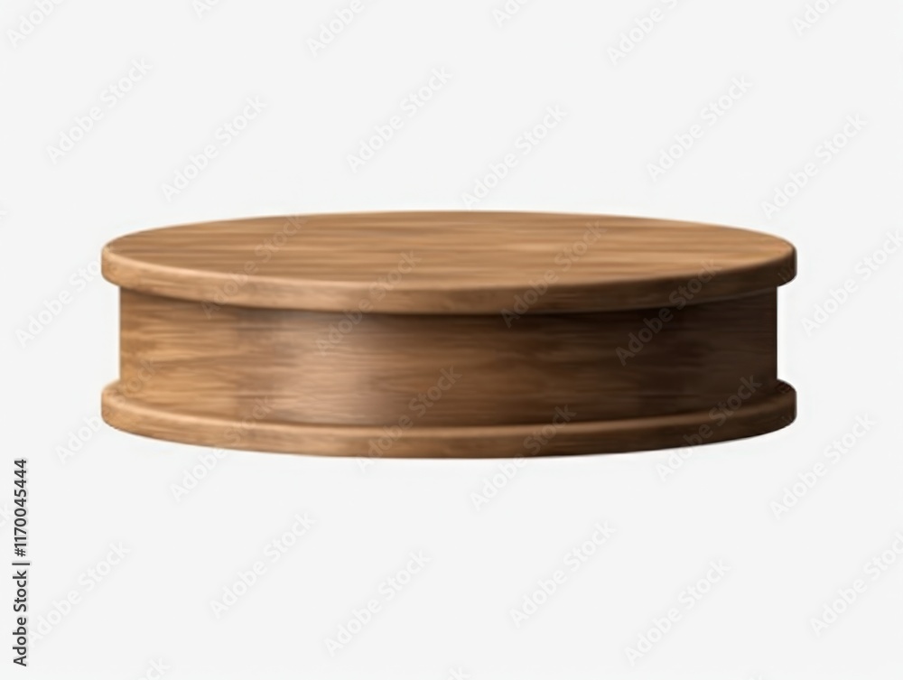 Poster realistic 3d wooden podium display with circular shape and smooth finish for product presentation or