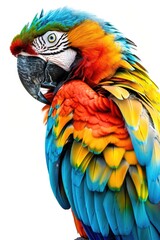 Obraz premium A vibrant macaw looking forward with a soft expression.