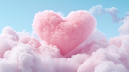 A dreamy pink heart-shaped cloud floats in a serene blue sky, symbolizing love, hope, and tranquility.