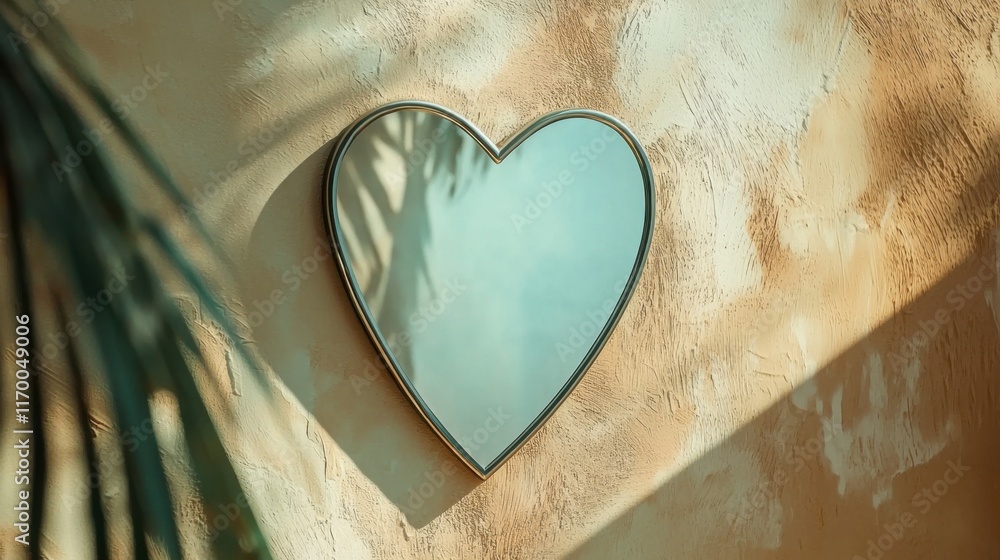 Aufkleber a heart-shaped mirror reflecting soft light against a textured wall, creating a cozy and inviting at
