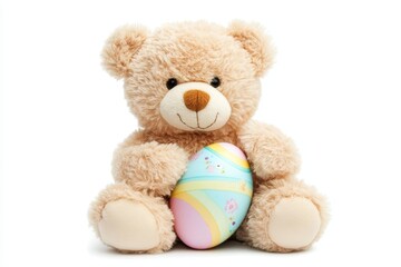 Fototapeta premium Teddy bear is holding an egg in its mouth