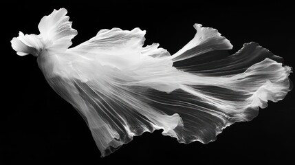 Abstract black and white image of flowing white fabric, resembling a wave or dancer's movement.