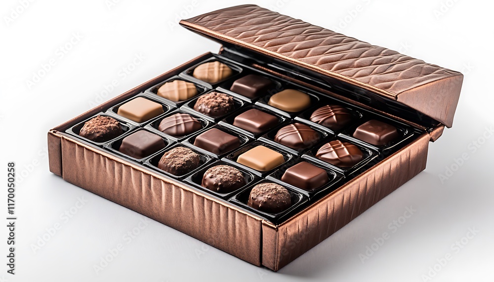 Aufkleber a luxurious box of assorted chocolates arranged neatly in a stylish container.