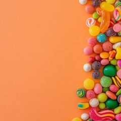 Obraz premium delightful assortment of colorful candies on the right side of the image, complemented by a gentle pastel background that invites indulgence