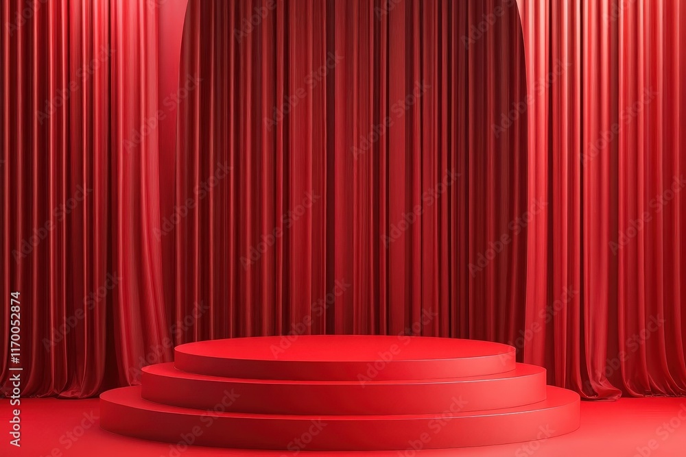 Poster elegant red curtain backdrop with stages ideal for performances and presentations in a studio or eve