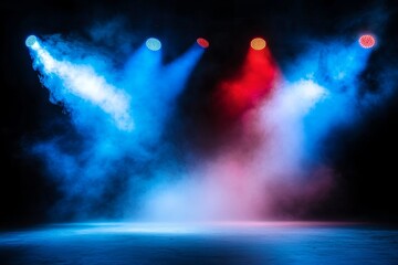 Stage with four lights and smoke