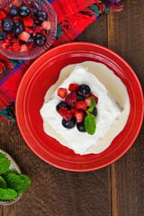 メキシコのスイーツ パステル・デ・トレス・レチェス(3種のミルクのケーキ) コピースペースあり Mexican sweets Pastel de Tres Leches( Mexican Tres Leches Cake,Tres Leches Cake,Three Milk Cake, 3 Milk Cake) with copy space