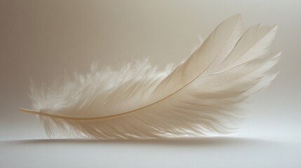 Obraz premium Single Delicate Off White Bird Feather On Pale Background