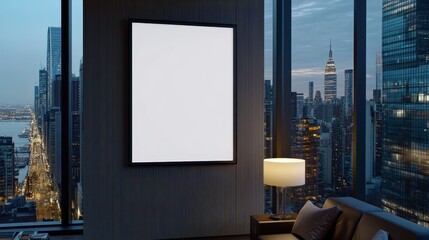 Modern office space featuring blank canvas artwork with city view new york interior design daytime contemporary concept