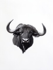 Majestic buffalo head portrait artistic illustration minimalist setting neutral background close-up view wildlife concept art