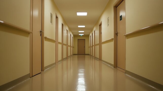 Hospital hallway exploration healthcare facility interior design clinical environment ground level tranquility and care