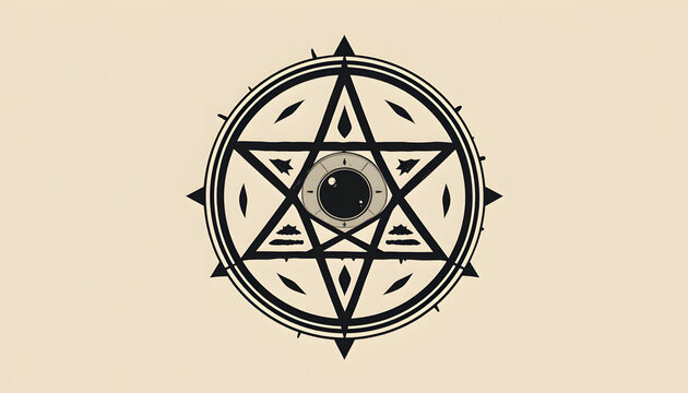 Minimalistic occult symbol design featuring a circular pattern and a pentagram
