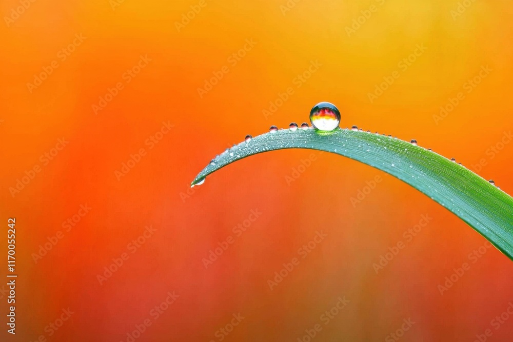 Poster Close-Up of Water Droplet on Green Leaf Against Vibrant Background