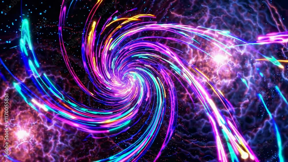 Poster colorful light vortex with neon spiral effect and cosmic background
