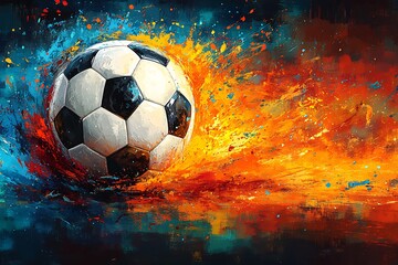 Fototapeta premium Dynamic Soccer Ball Explodes with Color and Energy