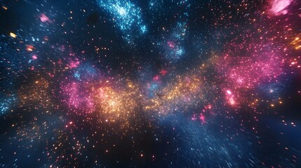Naklejka premium Cosmic Nebula Sparkling Lights Displaying Vivid Colors